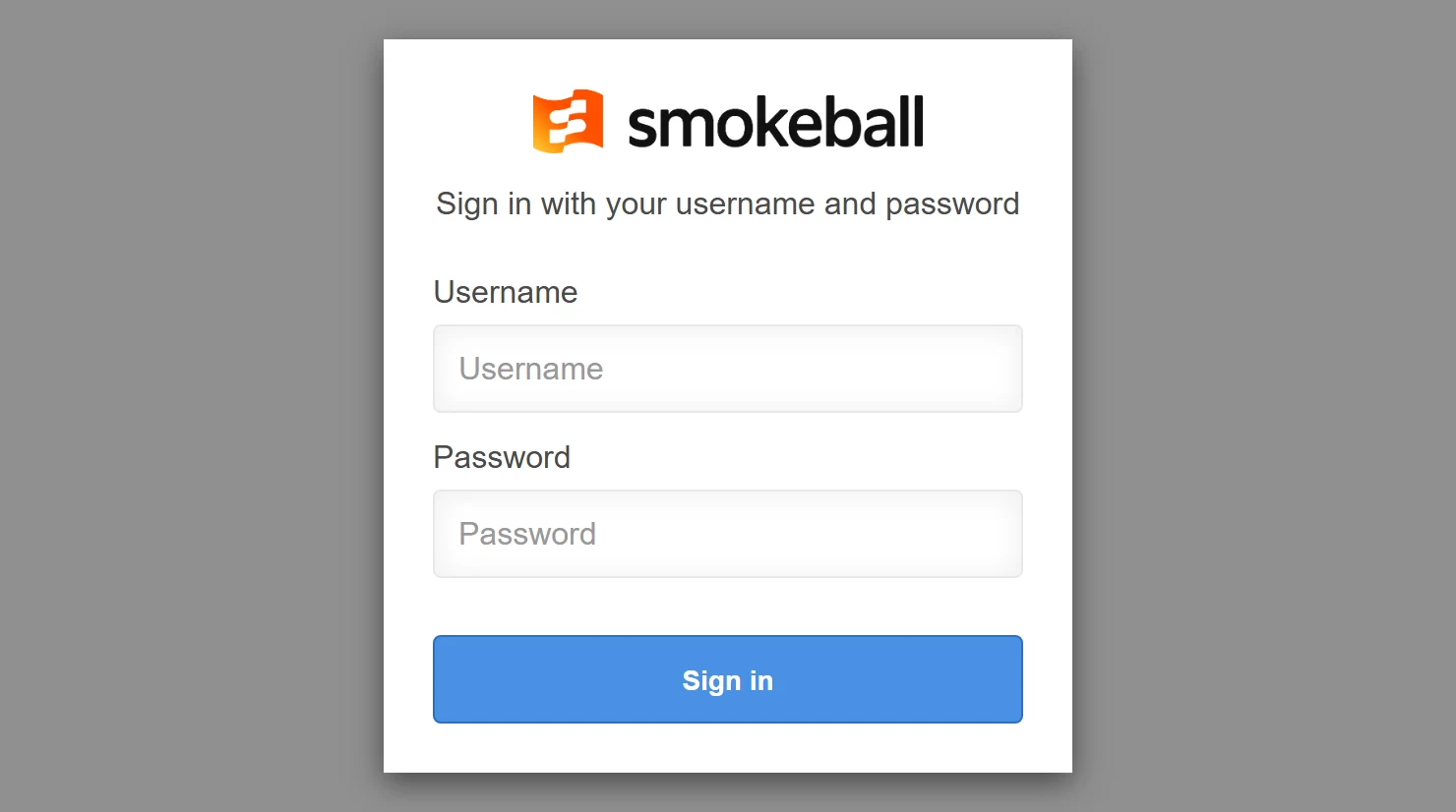 Smokeball sign-in screen